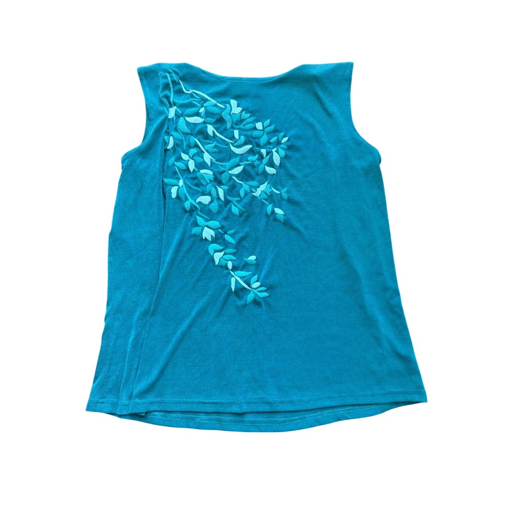 Carolyn Strauss Collection Teal Leaf Applique Sleeveless Top Womens Large